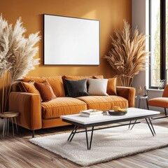 Cozy living room design with earthy tones modern furniture contemporary style bright natural light