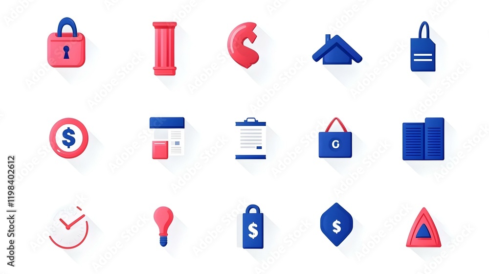 Poster modern flat vector icons showcasing various banking and finance operations, emphasizing digital tran
