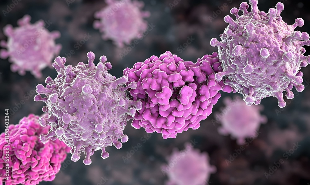 Poster h5n1 avian virus cells in dark environment, intricate depiction of viral structures against a blurre