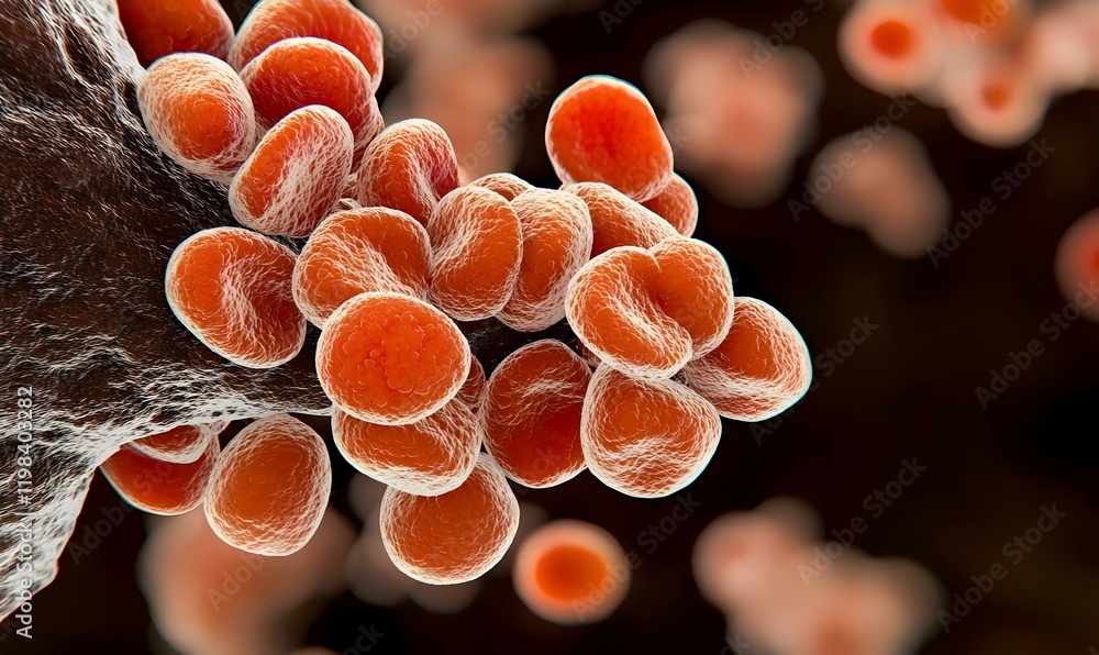 Poster h5n1 bird flu cells in focus, intricate cellular structures highlighting the virus against a softly 