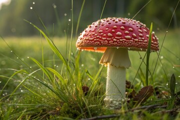 Amanita muscaria fly agaric in grass