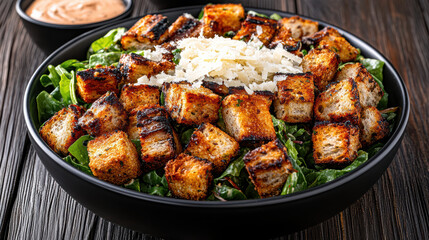 Fototapeta premium classic Caesar salad with croutons and parmesan cheese, fresh and delicious