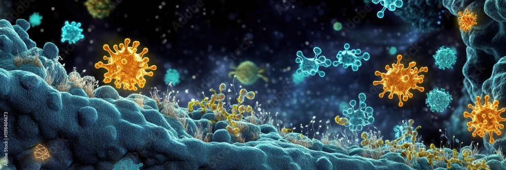 Leinwandbilder close up view of molecular interactions featuring diverse microbes in a dynamic environment. generat