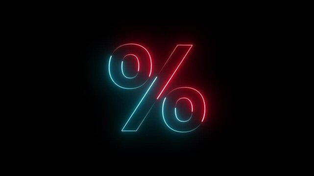 A neon percentage icon features a glowing, vibrant design of the "%" symbol, often in bright neon colors, symbolizing statistics, discounts, or financial calculations in a modern, dynamic style.