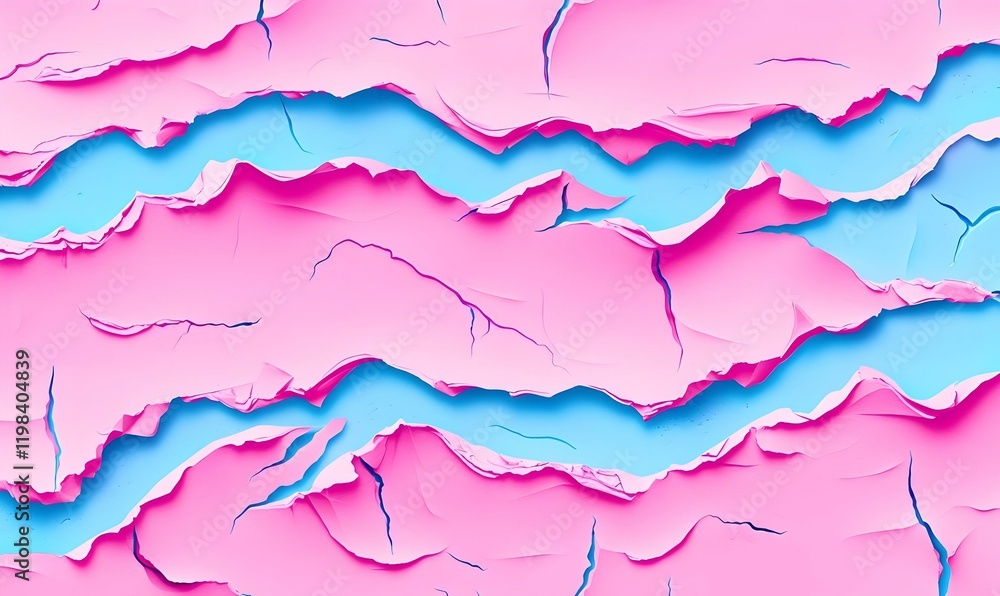 Poster ripped paper overlay on retro tie-dye pattern, a vibrant blend of colors with textured layers creati