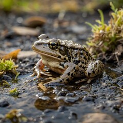 Obraz premium Foothill Yellow-Legged Frog Facing Habitat Decline and Conservation Challenges