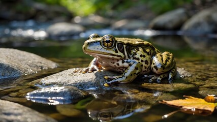 Fototapeta premium Foothill Yellow-Legged Frog Resting in Its Rocky Stream Habitat