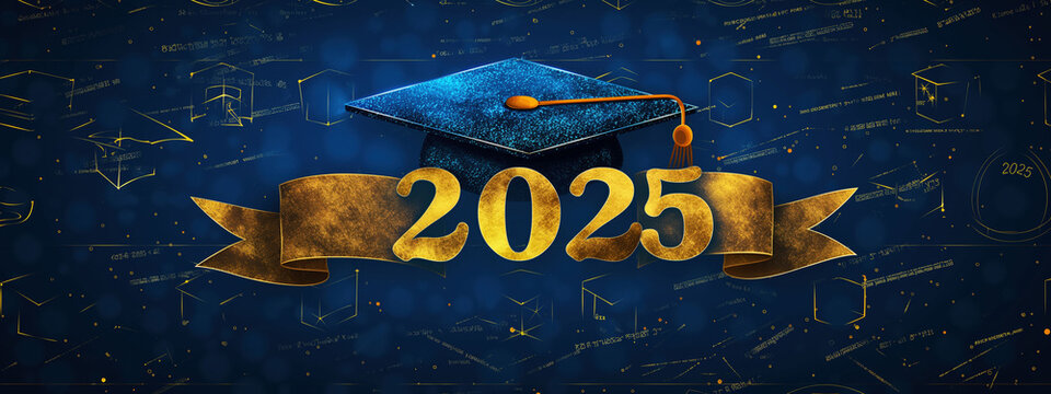 Sleek vector design featuring graduation cap and diploma celebrating the year 2025 in elegant minimalist style