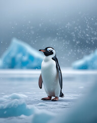 Obraz premium cute penguin in Antarctica, created by generative ai