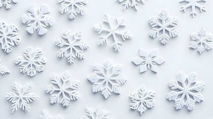 Delicate Snowflakes on Soft Gray Background, a serene composition showcasing intricate snowflake patterns against a muted gray canvas