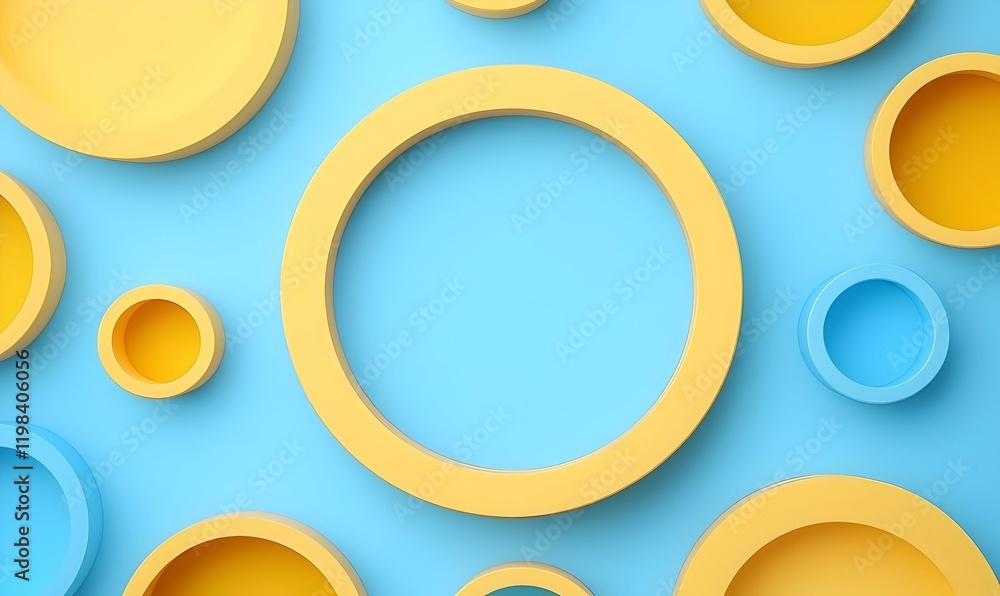 Poster soft blue and yellow geometric frame adorned with dotted patterns, creating a harmonious blend of co