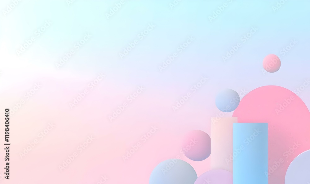 Poster soft pastel pink gradient backdrop with geometric patterns, ideal for modern design projects or calm