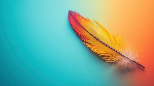 Nation indigenous peoples day concept, Colorful feather on minimslist color background