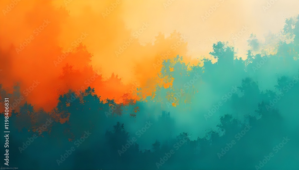 Aufkleber An abstract background featuring a textured design with brushstroke patterns in a gradient of orange and teal