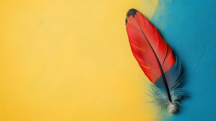 Nation indigenous peoples day concept, Colorful feather on minimslist color background