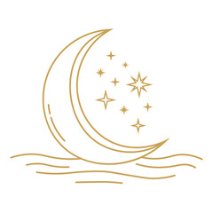 Mystical Celestial Illustration with Seamless Pattern. Isolated Vector