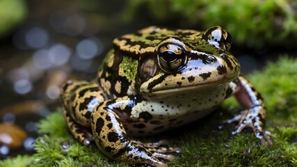 Obraz premium Close-Up of an Oregon Spotted Frog Among Mossy Terrain