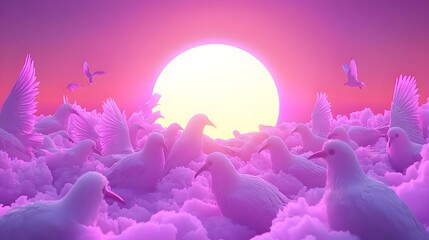 Vibrant Sunset Over Serene Landscape, a breathtaking display of orange and purple hues painting the evening sky above rolling hills.