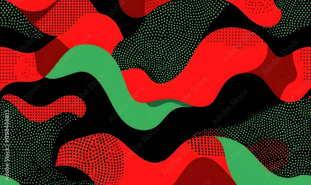Poster vibrant abstract geometry, a dynamic interplay of red and green shapes creating an energetic visual 