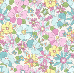 Beautiful floral pattern in abstract flowers. Seamless colorful flowers background. Vector seamless pattern. Design for fashion textiles, fabric, print, graphics, backgrounds and crafts.