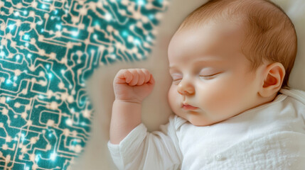 Generation Beta Newborn Baby with AI and Technology Concept