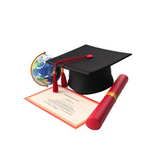 Global Education Graduation Cap, Diploma, and World Globe