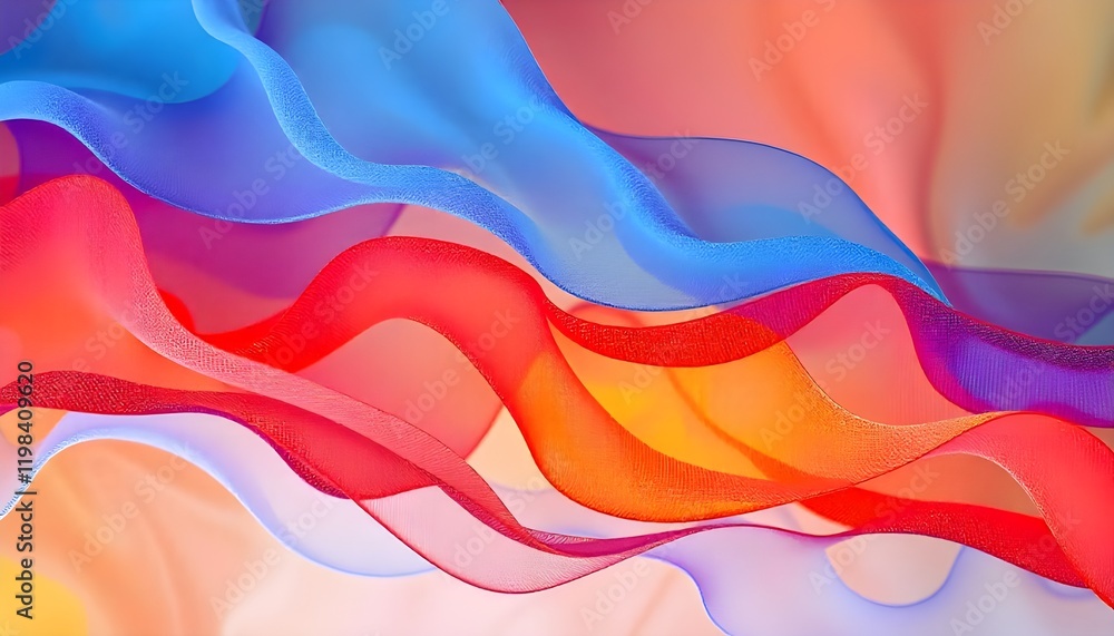 Aufkleber A vivid, colorful abstract background featuring wavy layers of textured translucent fabric, creating a dynamic and ethereal effect