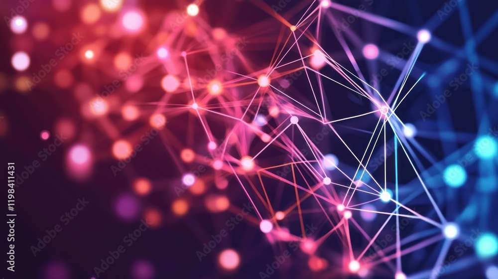 Aufkleber abstract network connection: digital nodes and lines in vibrant hues