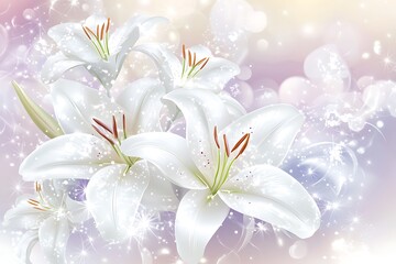 Radiant White Lilies with Sparkling Pastel Background