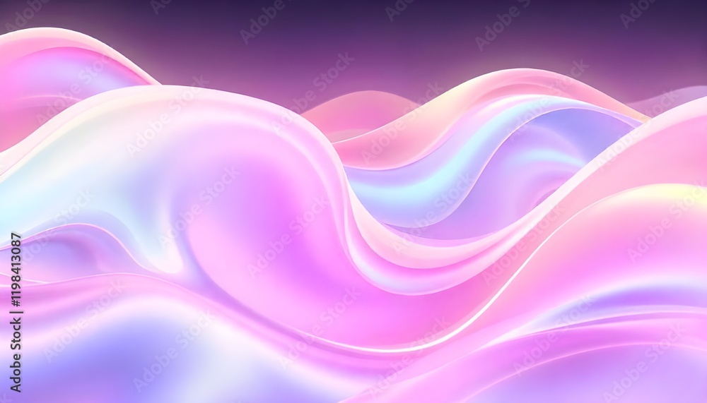 Poster vibrant abstract waves flowing in bright pastel colors, enhanced by smooth gradient lights that crea