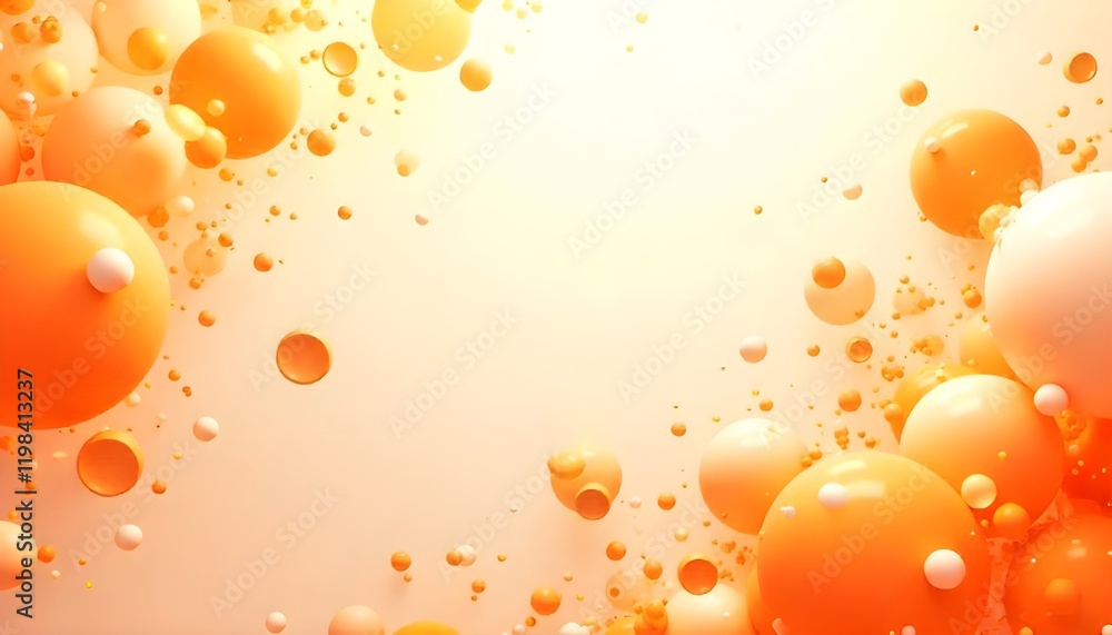 Fototapete an energetic and playful background featuring abstract orange and white bubbles in motion, creating 
