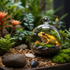 Golden Coquetry Frog in Its Enclosed Terrarium Home