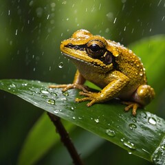 Obraz premium Golden Coquetry Frog Resting in the Heart of Putter Rico’s Rainforest