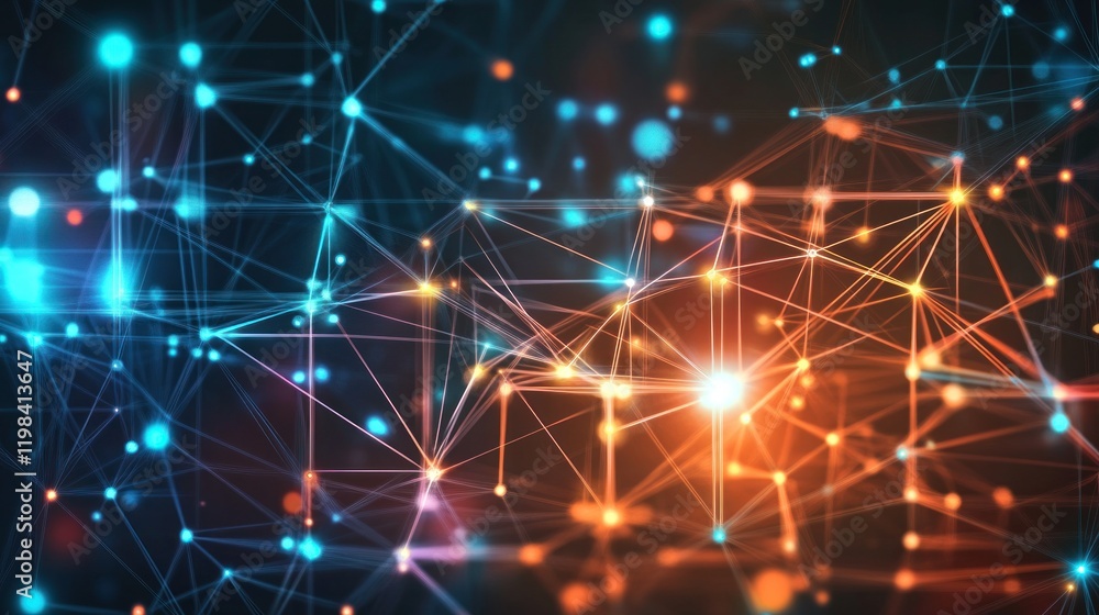 Poster abstract network connection: digital nodes and lines intertwined in a vibrant symphony of light and 