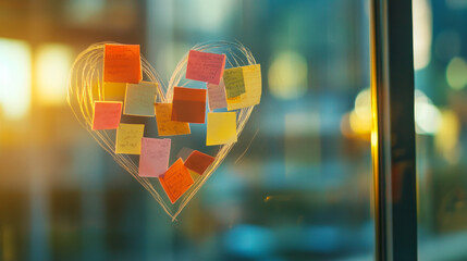 heart made of sticky notes in the window