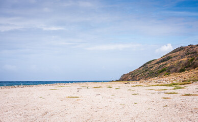 Virgin Gorda, BVI - March 22, 2018: Private beach at Oil Nut Bay, the exclusive Caribbean luxury resort.