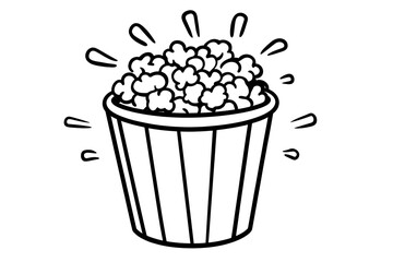 Cartoon Popcorn Bucket with Burst, Monochrome Illustration