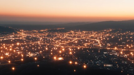 Obraz premium City Lights at Dusk: A Panoramic View of Urban Glow