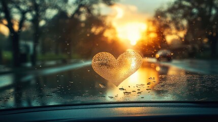 Heart shape on car windshield