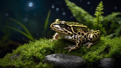 Fototapeta premium Moonlit Beauty: Relict Leopard Frog Under the Night Sky