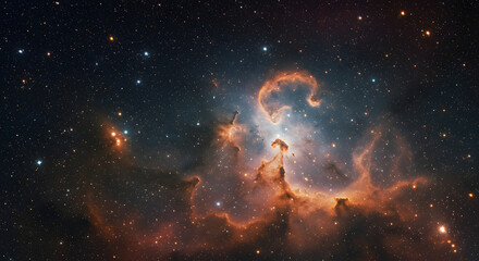 Obraz premium The evening sky showcases a universe teeming with celestial bodies, including stars, nebulae, and galaxies. 