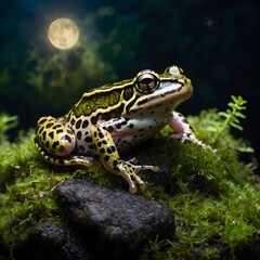 Obraz premium Silent Night: Relict Leopard Frog in a Moonlit Marsh