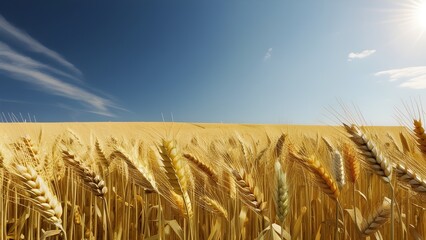 AI GENERATE, Golden wheat field under a clear blue sky, a gentle breeze causing subtle motion in the grains