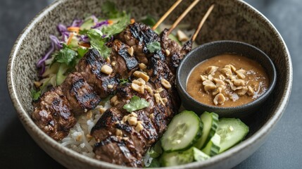 Delicious Beef Satay Bowl with Peanut Sauce