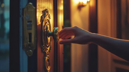 Golden Hour Knock: A Hand Reaches for an Antique Door Knob