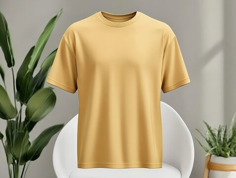 Yellow t-shirt mockup displayed on a plain background for design and branding purposes