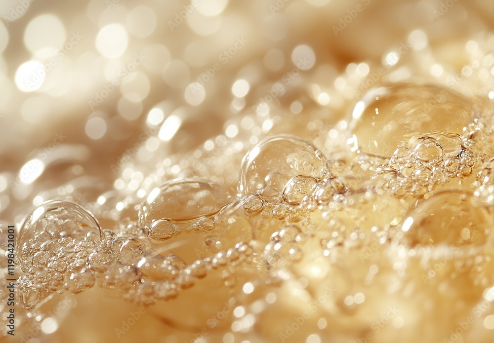 Poster close-up of sparkling bubbles in a creamy liquid with a soft blurred background, creating an abstrac