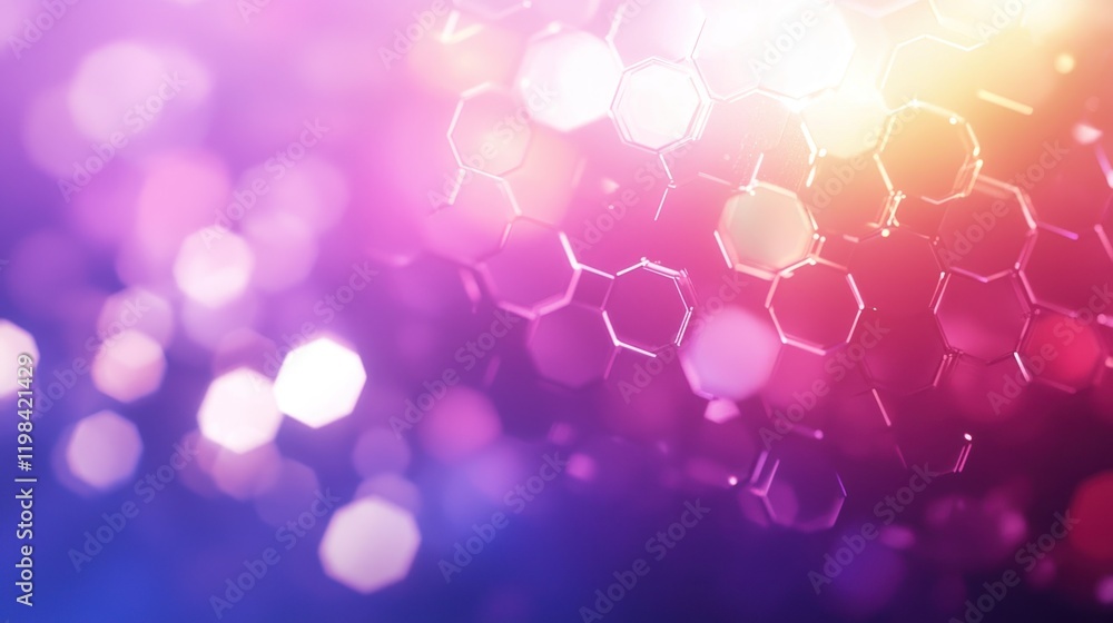 Poster abstract hexagon pattern with colorful bokeh lights.