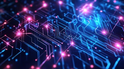 Fototapeta premium Abstract Digital Circuitry: Network of glowing lines and nodes
