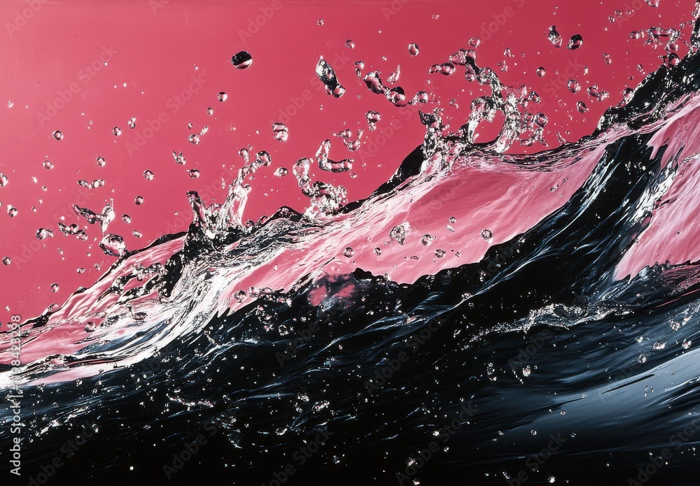 Poster dramatic splashing water against vivid pink background creating stunning visual contrast with bubble